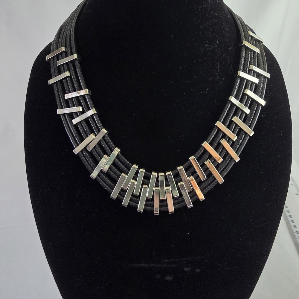 Black Whimsygoth Cord With Adjustable Silver Pieces Necklace With 2" Extender - Picture 10 of 12